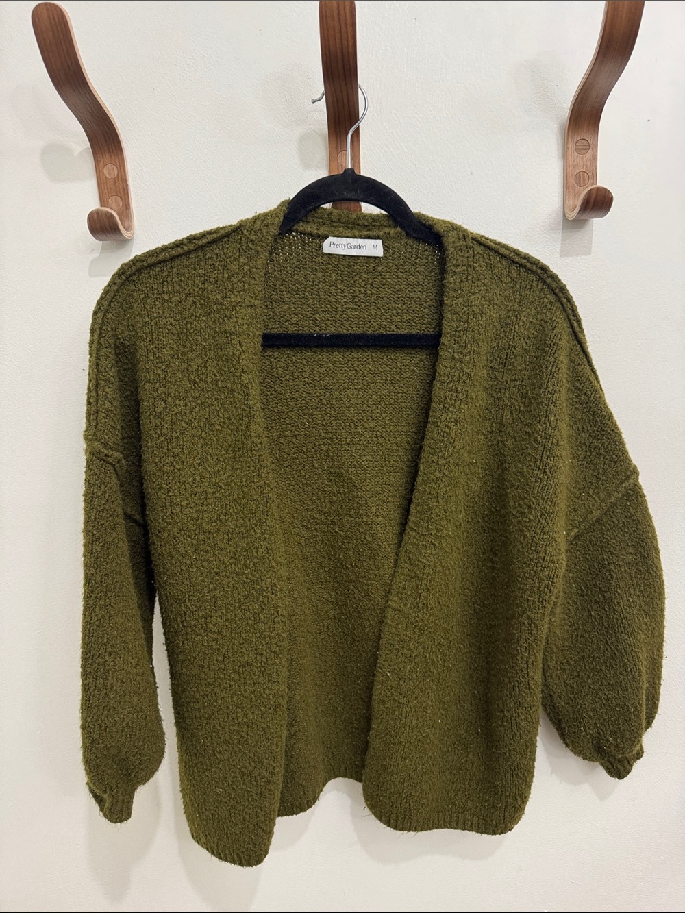 Pretty Garden Olive Bouclé Open-Front Cardigan